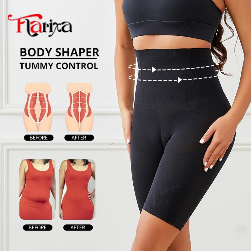 Flarixa high waist seamless shapewear shorts with tummy control and hip lift design, black body shaper panties