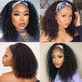 Brazilian kinky curly glueless human hair headband wig, short bob, full machine-made style for women