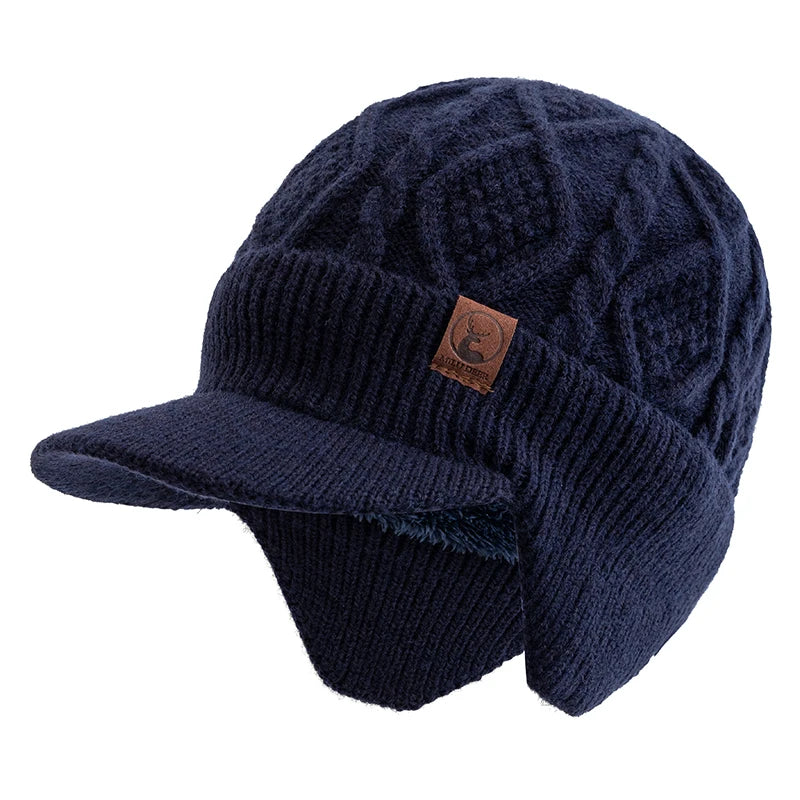 Women's HSF Marketplace winter hat, plush fur-lined earflap beanie with thick knitted design for outdoor wear