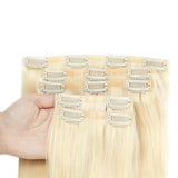 Invisible PU weft clip-in human hair extensions, 7-piece silk straight Remy hair set, 12–24 inches