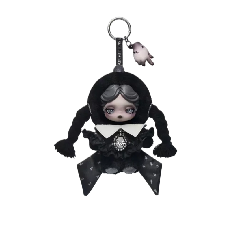 POPMART Skullpanda × My Melody Kuromi plush doll pendant amid flowers, blind box collectible keychain toy