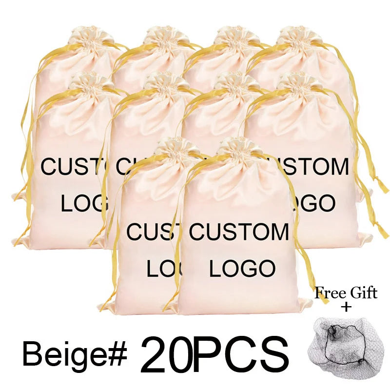20-piece soft satin wig storage bags for hair extensions, customizable design by HSF Marketplace
