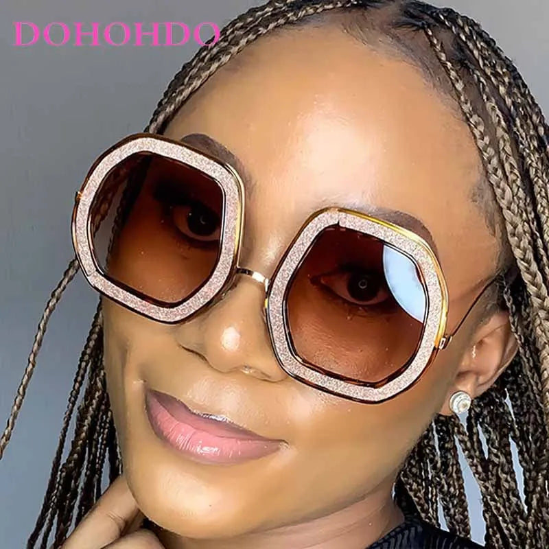 Trendy oversized oval frame women's sunglasses by HSF Marketplace, stylish UV400 eyewear for summer travel and fashion.