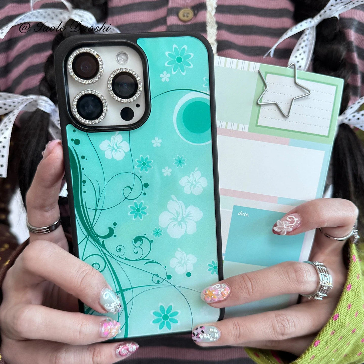 Teal hibiscus floral print phone case for iPhone 11-17 Pro Max by HSF Marketplace