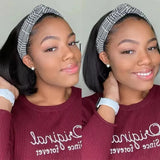 Short straight bob headband wig in Peruvian Remy human hair, 8-16 inches, machine-made scarf wig