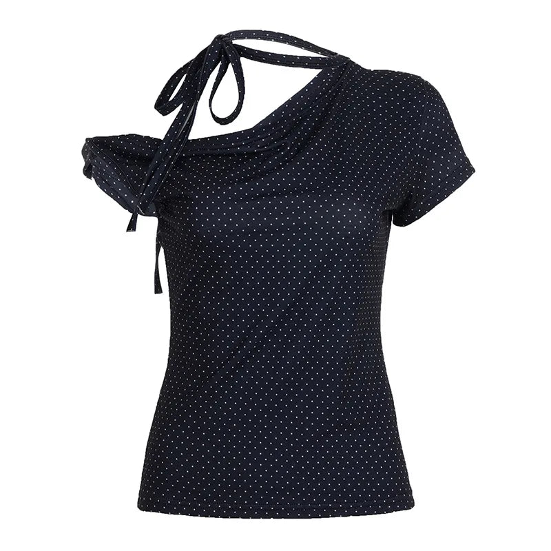 Women's polka dot one-shoulder T-shirt summer top by HSF Marketplace
