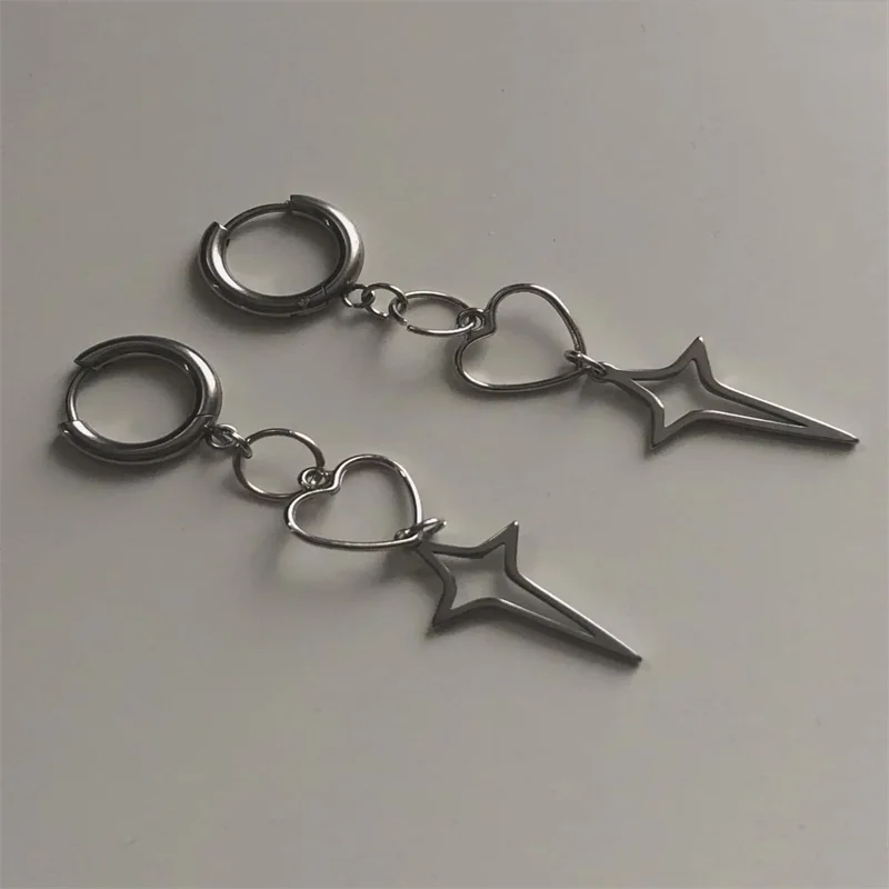 Classic star earrings, hypoallergenic dangly chunky jewelry with a y2k goth, edgy fairy punk aesthetic