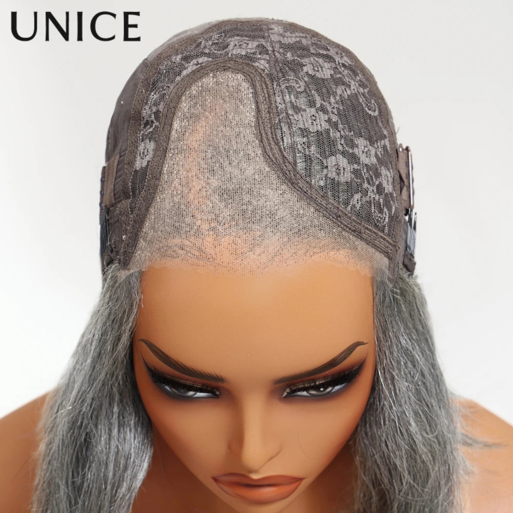 Salt and pepper wavy bob human hair wig by HSF Marketplace with effortless, comfortable styling