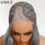 Salt and pepper wavy bob human hair wig by HSF Marketplace with effortless, comfortable styling