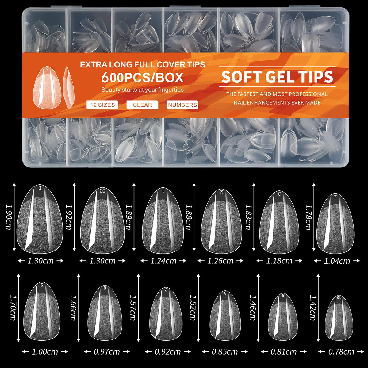 Short almond soft gel nail tips, full-cover false nails for acrylic and press-on manicures, HSF Marketplace