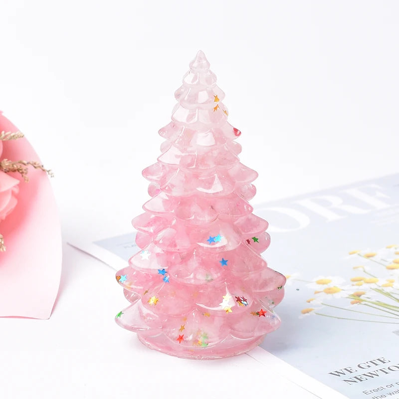 Christmas Trees Resin Natural Stone Amethyst Rose Quartz Luck Tree Handmade Ornaments Silicone Home Decoration Holiday Gift