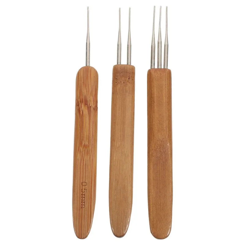 3pcs Dreadlock Crochet Hook Set 0.5MM Bamboo Handle Loc Needle Hair Dreads Crochet Hair Braiding Tools