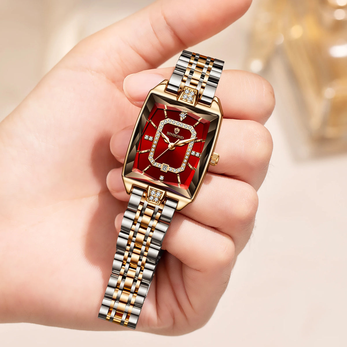 BINBOND Zircon Luxury Reloj Original Waterproof Sturdy Auto Date Women's Watches Ladies Wristwatch Quartz Watch For Women
