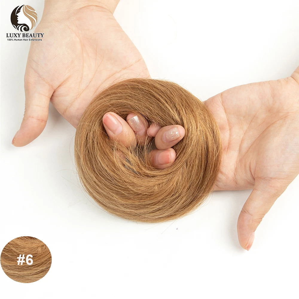 Brazilian human hair bun ponytail hairpiece for women, scrunchie updo donut chignon extension