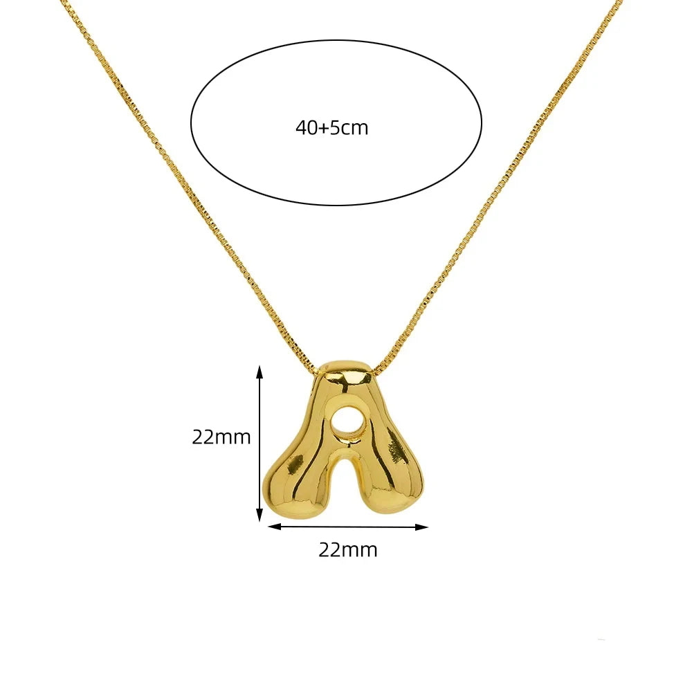 Golden stainless steel initial necklace for women featuring chunky bubble letter pendant, trendy jewelry from HSF Marketplace