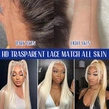 40 Inches 200% Density 13x6 13x4 HD Transparent Invisible Lace Frontal Wig Blonde Bone Straight #613 613 Blonde Human Hair Wigs Brazilian Hair Pre Plucked Pre Cut Lace Pre Bleached Knots Pre Styled For Women
