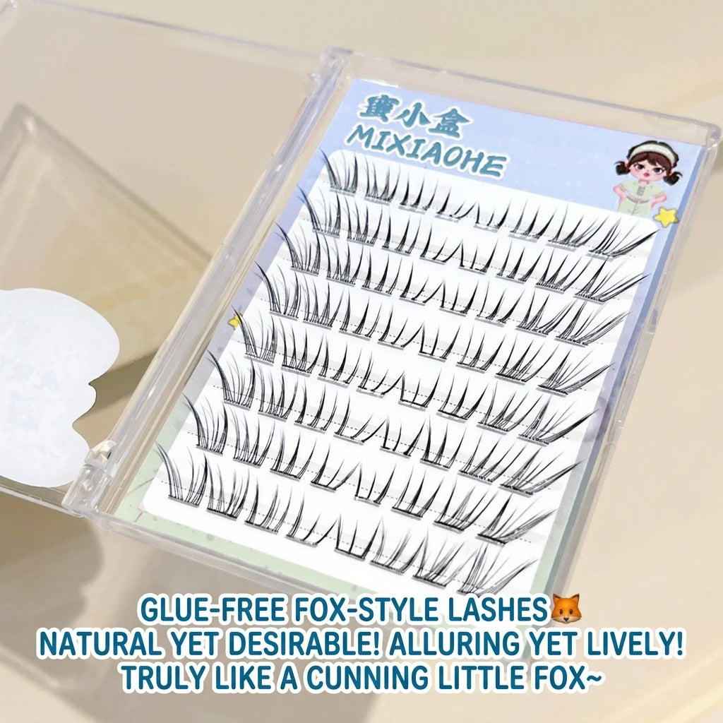 Slelf Adhensive Glue Free Lashes Foxes Style End Eye Elongated False Eyelash 8-15mm Segmented Eyelash Extensions For Daily