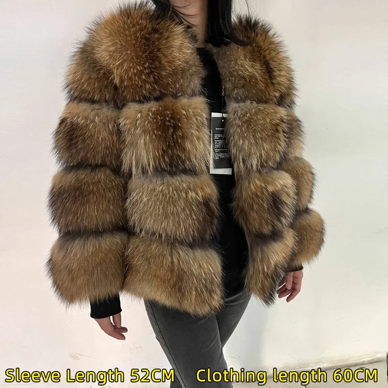 Women's luxury thick real raccoon fur coat in plus sizes by HSF Marketplace