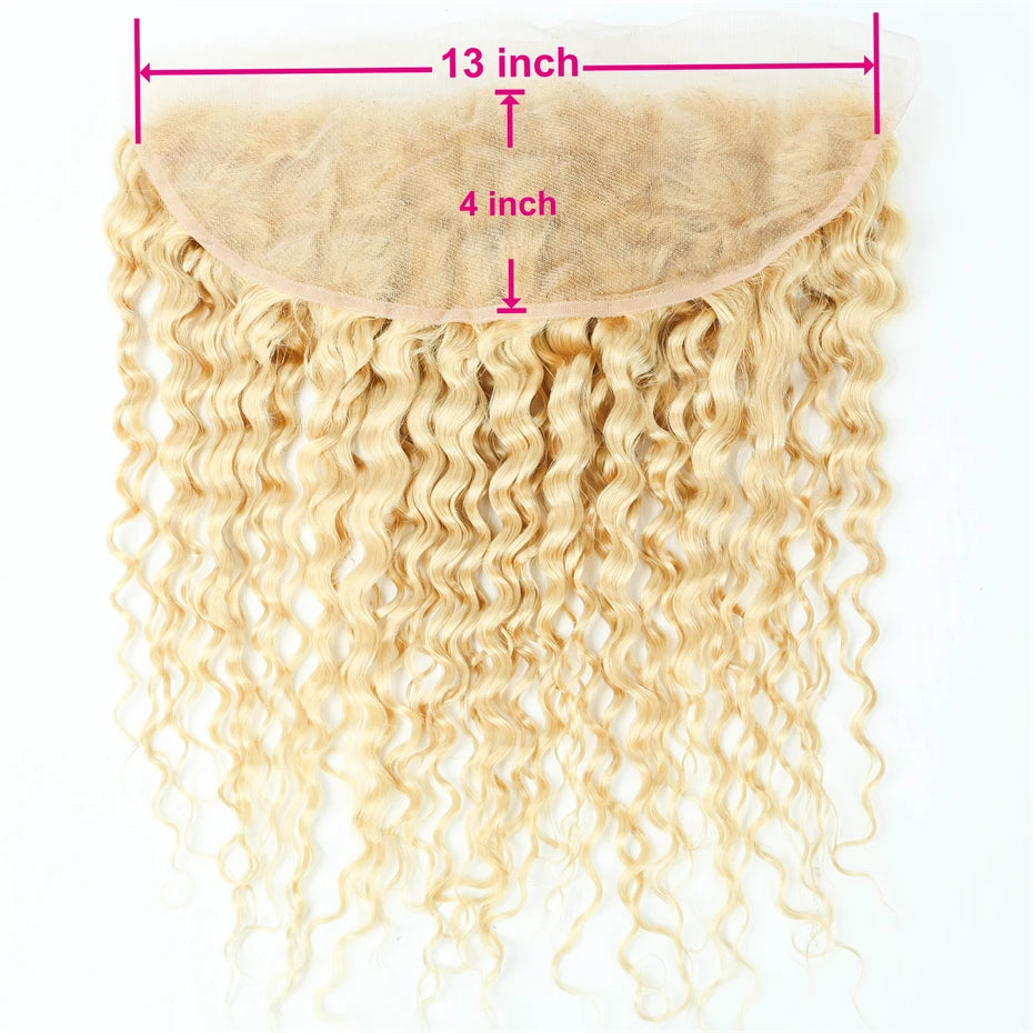 Face Beauty 613 Blonde Frontal Clodure with Bundles Remy 3/4 Peruvian Human Hair Deep Wave Curly Bundles with 13x4 Lace Frontal