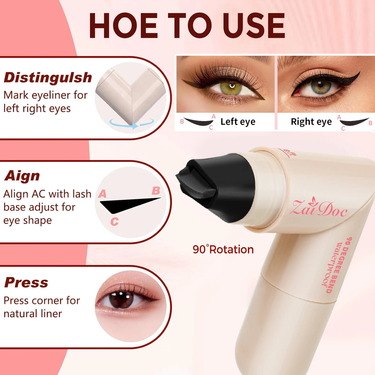 ZaiDoc double-ended winged eyeliner stamp pen in black or brown for cat eye makeup looks