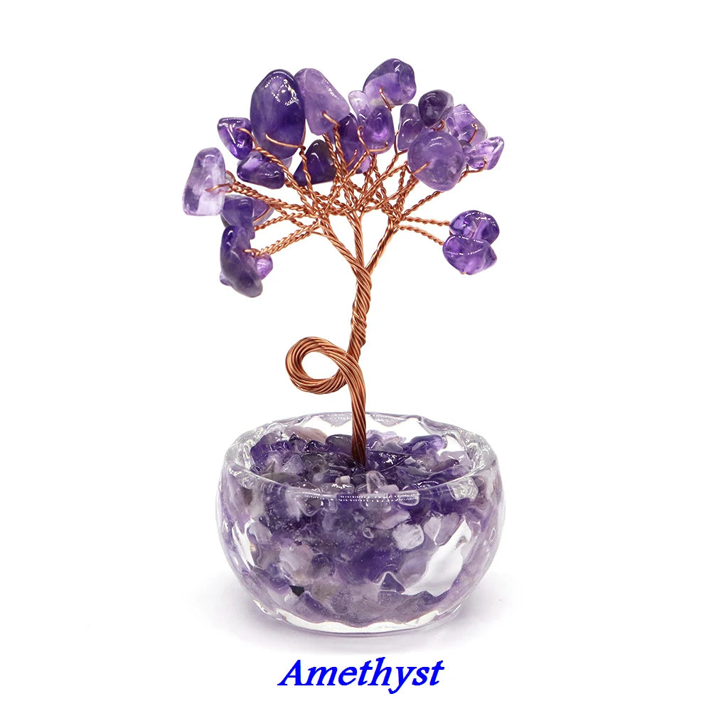 Lucky Money Tree Natural Crystals Aquamarine Fortune Feng Shui Reiki Healing Lapis Lazuli Tree of Life Home Decor Birthday Gifts