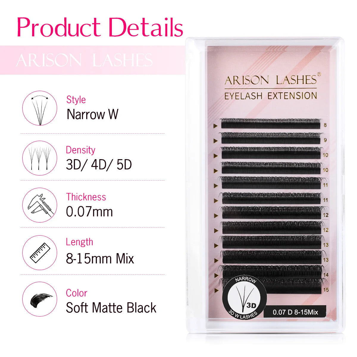 Arison narrow 3D/4D/5D premade fan false eyelash extensions by HSF Marketplace