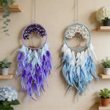 1 Pc Crystal Tree of Life Dreamcatcher, Purple Amethyst & Blue White Feather Wall Hanging, Bohemian Home Decoration for Wedding