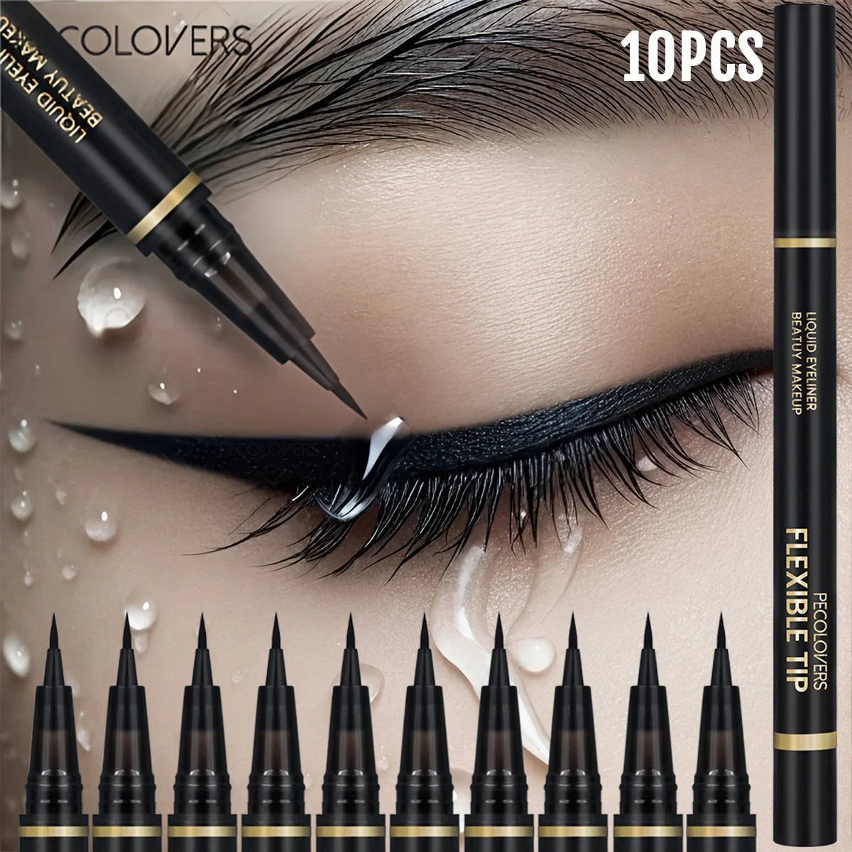 10-piece high-pigment black liquid eyeliner kit with precision slim-tip pens and transfer-resistant formula