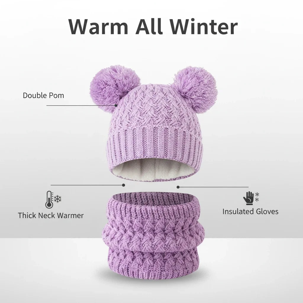 Children's winter hat, scarf, and glove set with snowflake design by HSF Marketplace