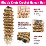 #27 Honey Blonde Miracle Knots Crochet Human Hair Deep Wave Feather Crochet Hair For Boho Braids Burmese Curly Crochet Hair Deep Wave Bundles 100% Human Hair Crochet Hair Extension Deep Curly Crochet Hair For Black Woman  #30