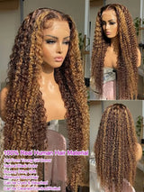 Highlight Brown Wig 13x4 HD Transparent Human Hair Deep Wave Frontal Wig Hd Lace Wigs 30 36 Inch Burmese Curly Wigs P4/27 Colored Water Wave 13x6 Full Lace Wig Wet and Wavy Lace Frontal Wigs Bleached Knot 250% Density ﻿