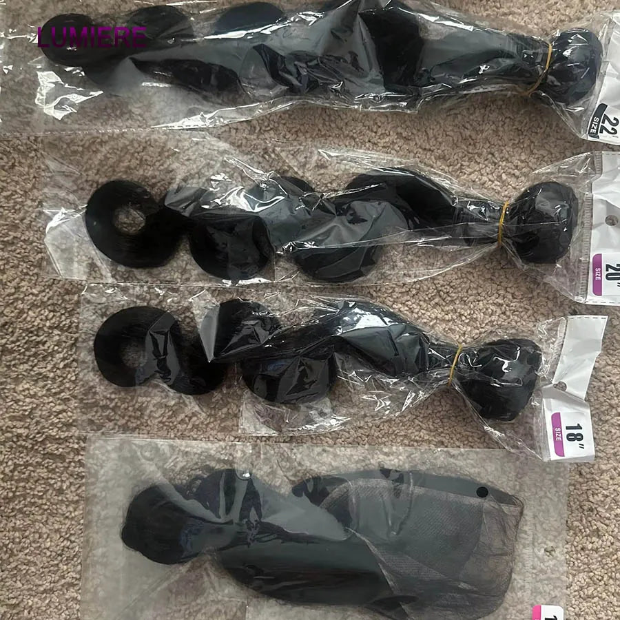 Peruvian 3/4 Bundles Human Hair With Closure Frontal HD Transparent Virgin Raw Human Hair Bundles With Closure Natural Black
