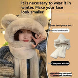 Warm plush fleece 3-in-1 bear ear hooded winter hat and scarf set by HSF Marketplace
