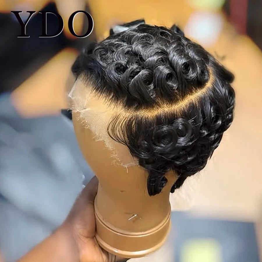 Chioma curly pixie human hair wig with 5x5 HD lace closure, glueless drawstring, short bob cut and preplucked hairline