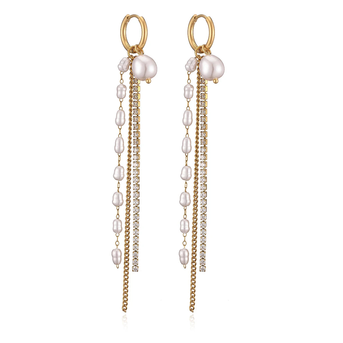 Gold color long tassel dangle earrings for women by HSF Marketplace, featuring layered dangling strands