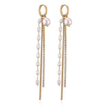 Gold color long tassel dangle earrings for women by HSF Marketplace, featuring layered dangling strands