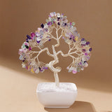 1pc Natural Crystal Tree with Chakra Stones: Money Tree on White Ceramic Bowl, Copper Wire Design for Feng Shui & Yoga Home Deco