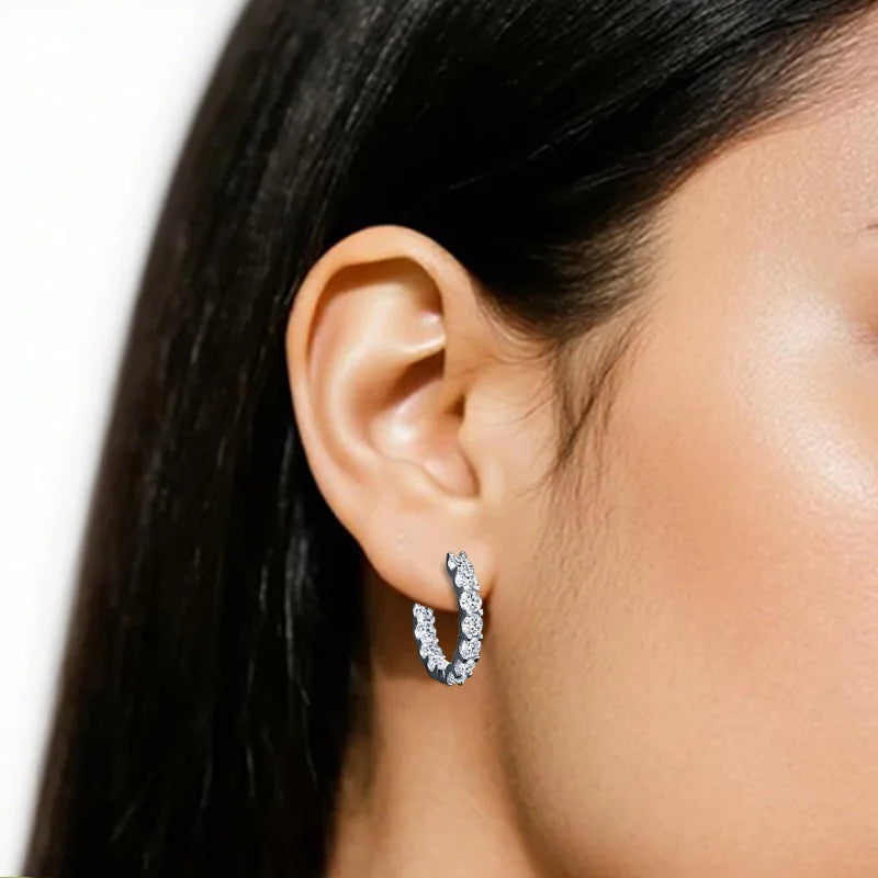 3.0 D color moissanite hoop earring in 925 sterling silver for women, wedding and party jewelry