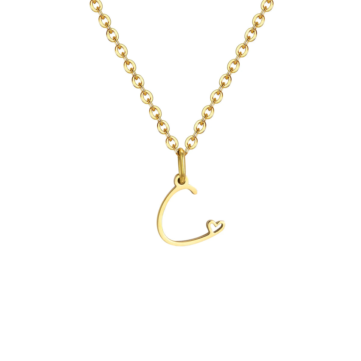 Gold plated dainty heart initial necklace for women featuring a waterproof stainless steel monogram pendant with personalized A-Z letter.