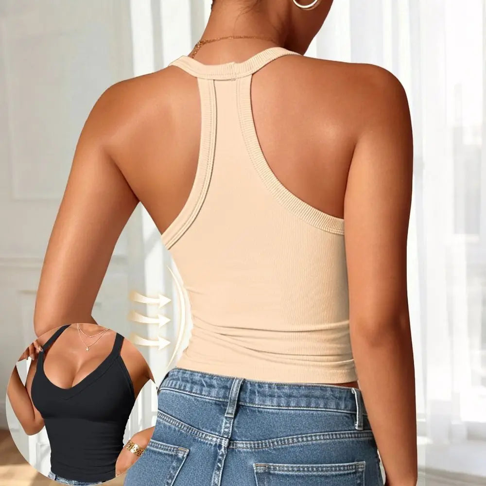 Women’s breathable V-neck vest with built-in bra by HSF Marketplace for all seasons