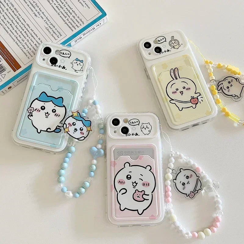 Cute cartoon anime Chiikawa card wallet phone case for iPhone 11–16 by HSF Marketplace