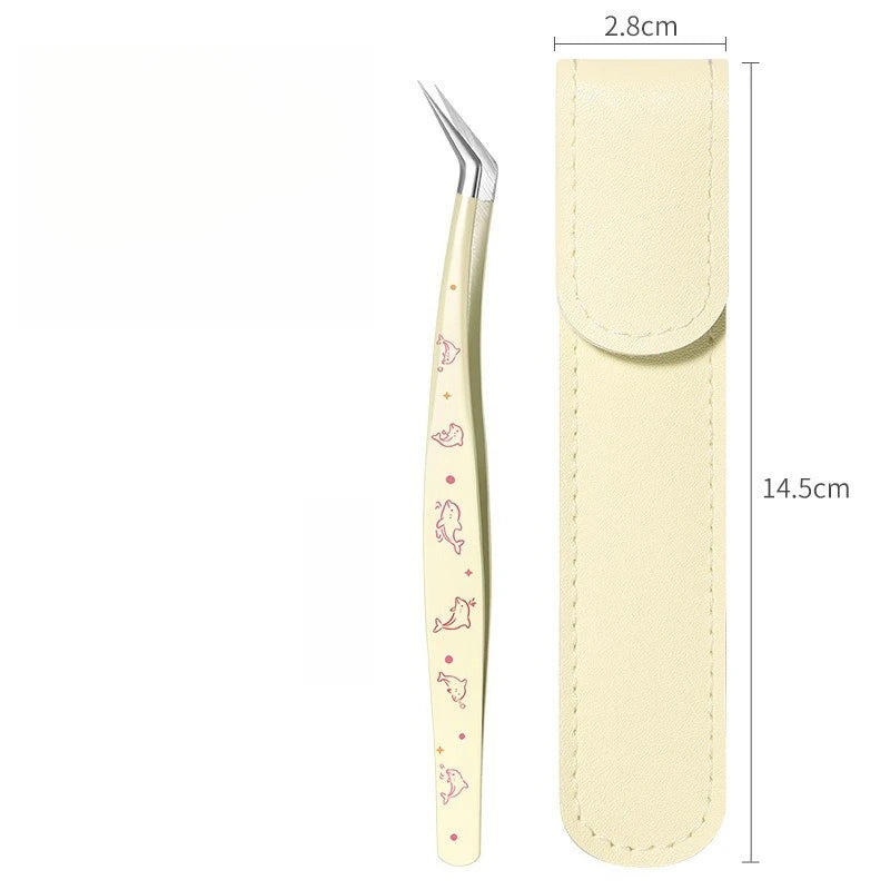 High precision stainless steel eyelash tweezer with leather case by HSF Marketplace