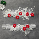 2-piece embroidered bridal thigh garter set with pearl flower detail and elastic leg loops by HSF Marketplace
