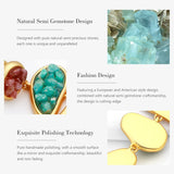 IVOG luxury asymmetric color stone drop earrings with irregular natural semi-precious stones and brass accents
