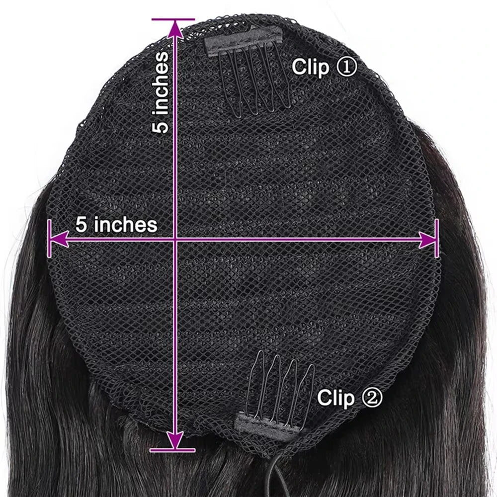 HSF Marketplace silky straight human hair drawstring ponytail extension clip-in hairpiece for women