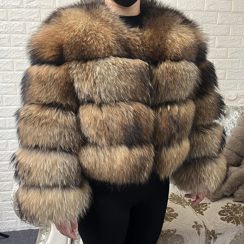 Women's luxury thick real raccoon fur coat in plus sizes by HSF Marketplace