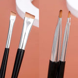 Set of 15 professional eyebrow and eyeliner makeup brushes with angled flat heads, suitable for eyebrow, eye liner, and contouring.