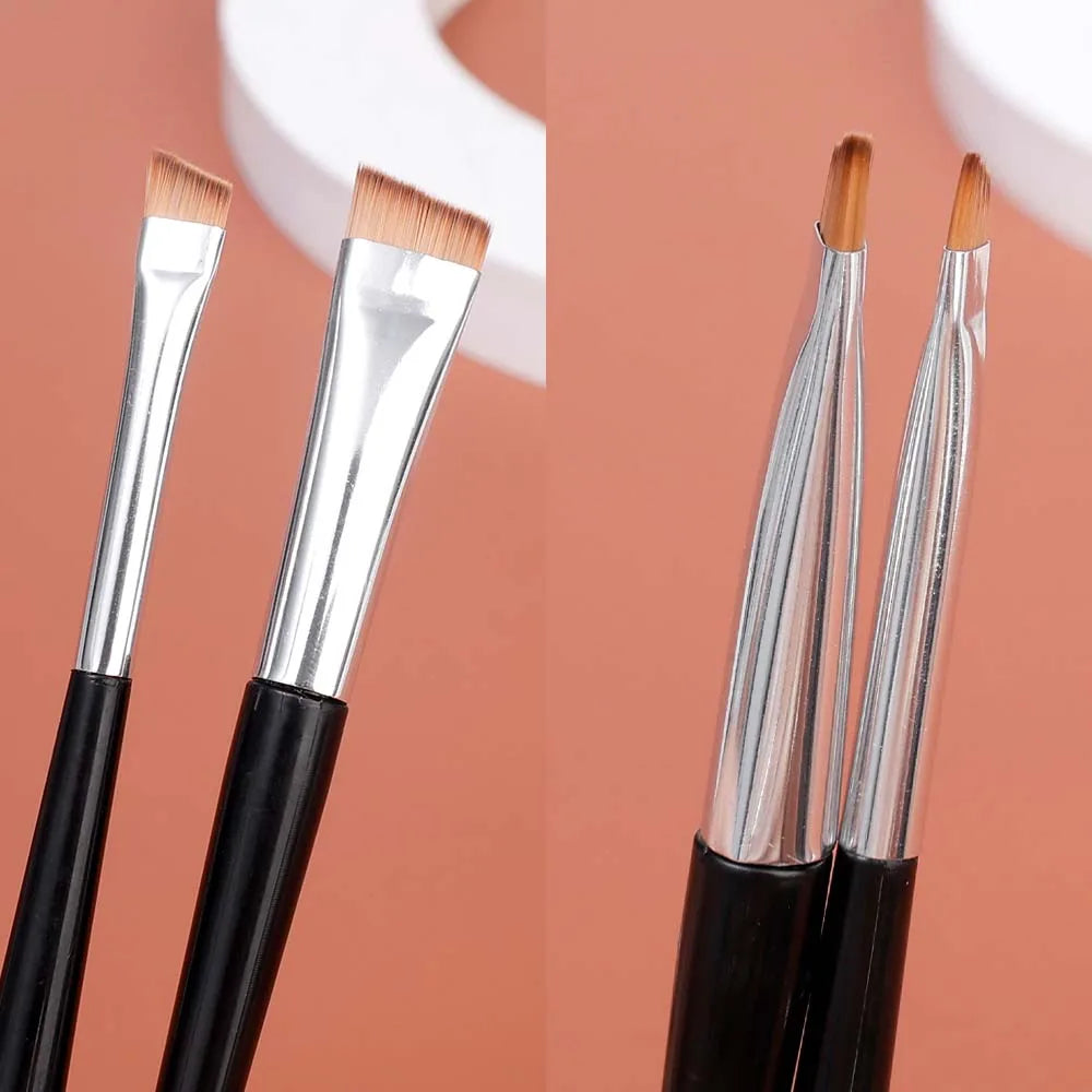 Set of 15 professional eyebrow and eyeliner makeup brushes with angled flat heads, suitable for eyebrow, eye liner, and contouring.