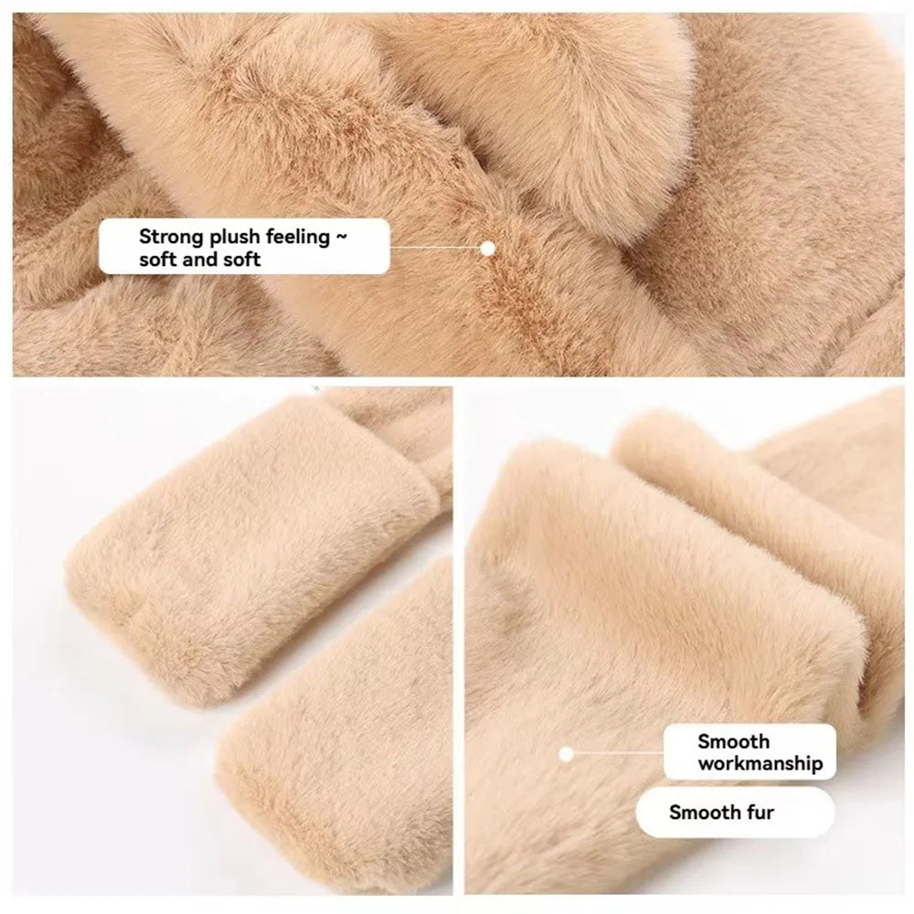 Warm plush fleece 3-in-1 bear ear hooded winter hat and scarf set by HSF Marketplace