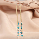 Green zircon drop earrings with long tassels and rhinestones for women, Korean fashion wedding jewelry by HSF Marketplace